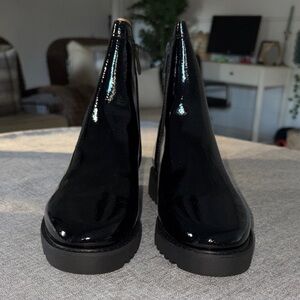 Franco Sarto Black Patent Leather Ankle Boots